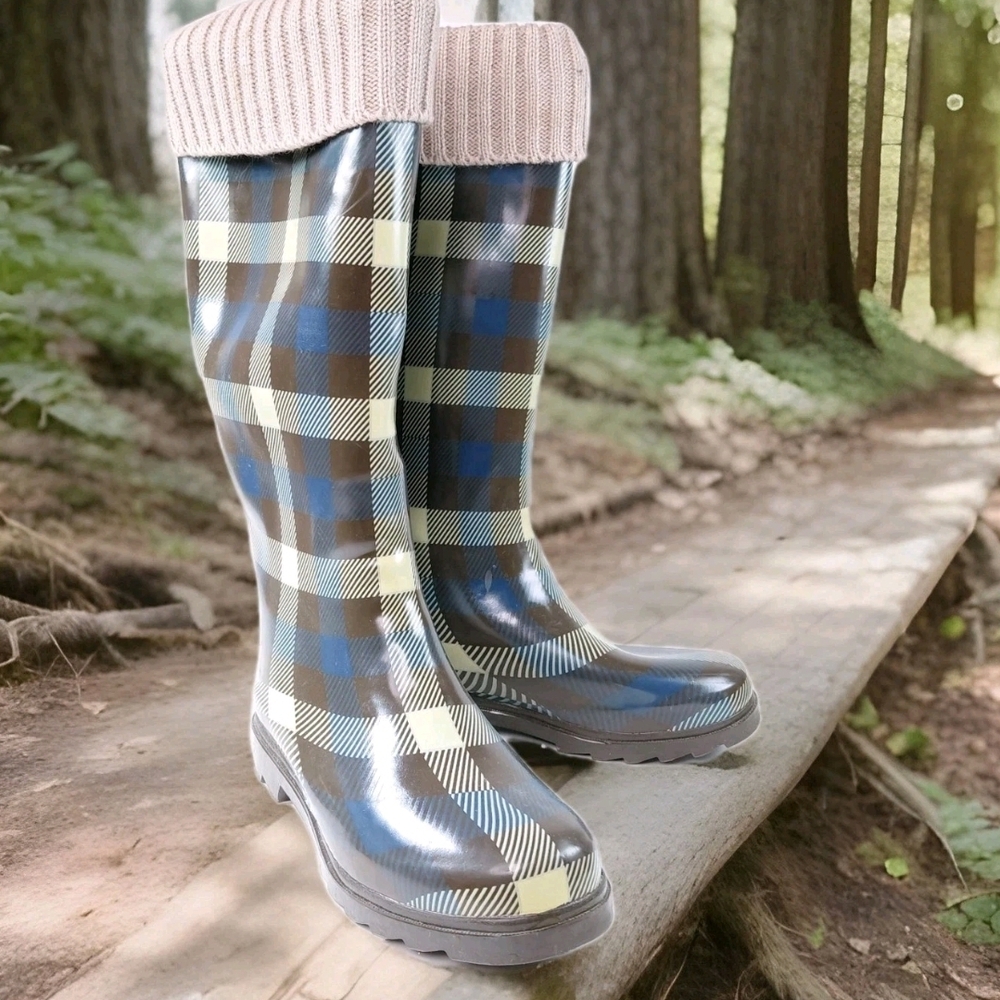 Henry Ferrera Women's Plaid Rain Boots  Size 7